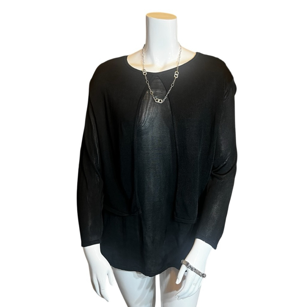 Marina Spadafora Italy Sheer Layered Knit Top, Black, US 10 (IT 44)